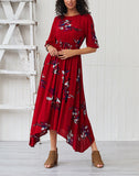Bohemian Print Long Sleeves Waist Maxi Dress