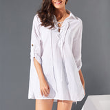 Autumn New Cotton And Linen Shirt Solid Color Dress