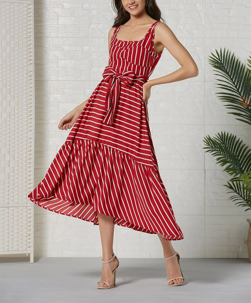 Holiday Sling Stripe Stitching Big Swing Bohemian Dress