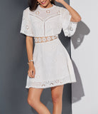 Embroidered Openwork Lace-paneled Halter Dress