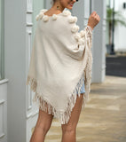 Shawl Hair Ball Round Neck Pullover Solid Color Sweater