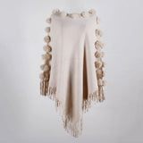 Shawl Hair Ball Round Neck Pullover Solid Color Sweater