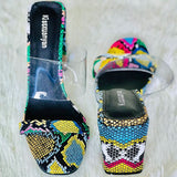 Women's Sandals and Slippers Open Toe Snake Pattern Color Generous with Thick Super High Heels Large Size