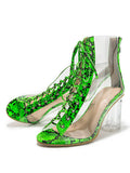 Snakeskin Transparent Star Sandals Female Summer Fashion Increased Crystal Bottom Lace-up Boots