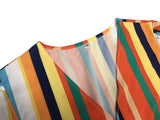 Long-sleeved Evening Dress Skirt Women's Beach Skirt Striped Print Dress