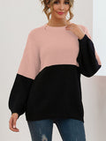 Autumn and Winter Sweaters Stitching Contrast Color Loose Lazy Wind Sweater Women's Clothing