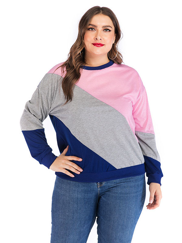 Large Size Three-color Stitching Long-sleeved T-shirt