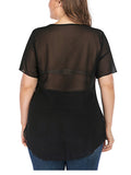 Sexy Black Mesh Transparent Short-sleeved T-shirt