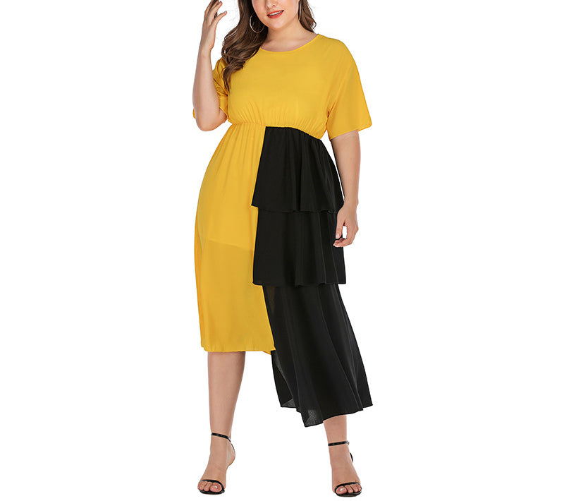 Plus Size Fashion Black and Yellow Stitching Dress