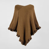 Cloak Shawl Collar Ruffled Hem Solid Color Ladies Sweater