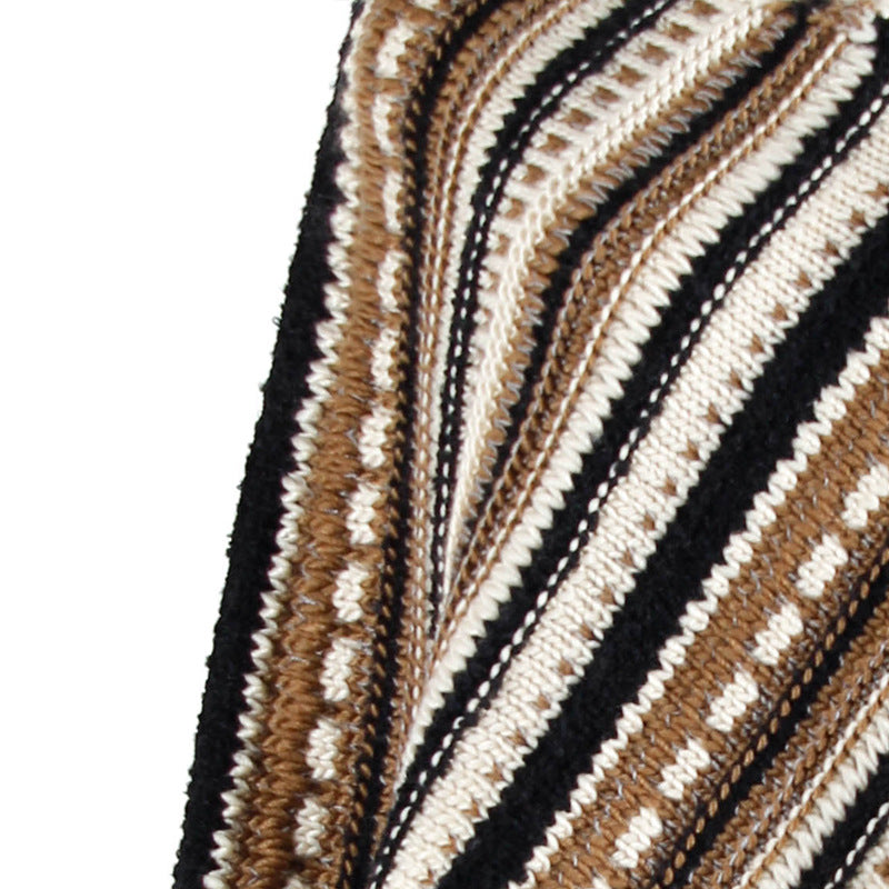 Fringed Cloak Shawl Diagonal Striped Sweater