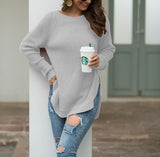Split Round Neck Long Sleeve Pullover Sweater