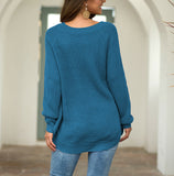 Split Round Neck Long Sleeve Pullover Sweater