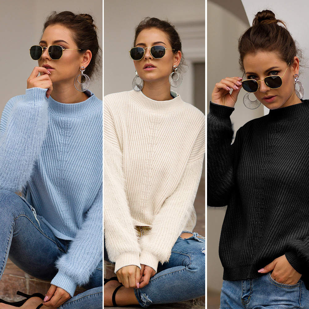 Autumn and Winter Sweaters Three-color Stitching Loose Knit Mohair Sweater