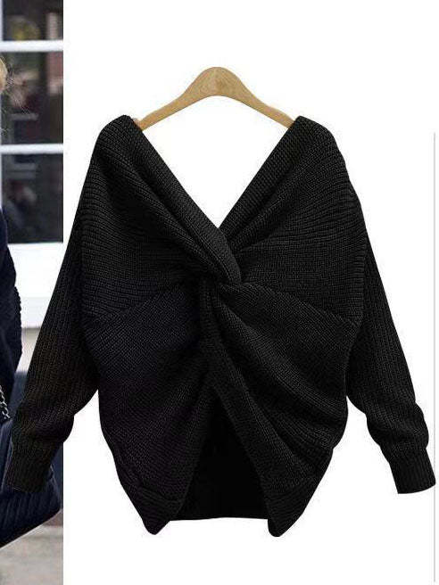 New V-neck Halter Sweater Back Irregular Cross Knotted Knitwear on Both Sides Wear Women's Clothing