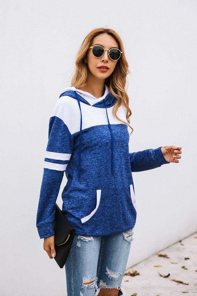 Fashion Stitching Pocket Hoodie Blouse Sweater
