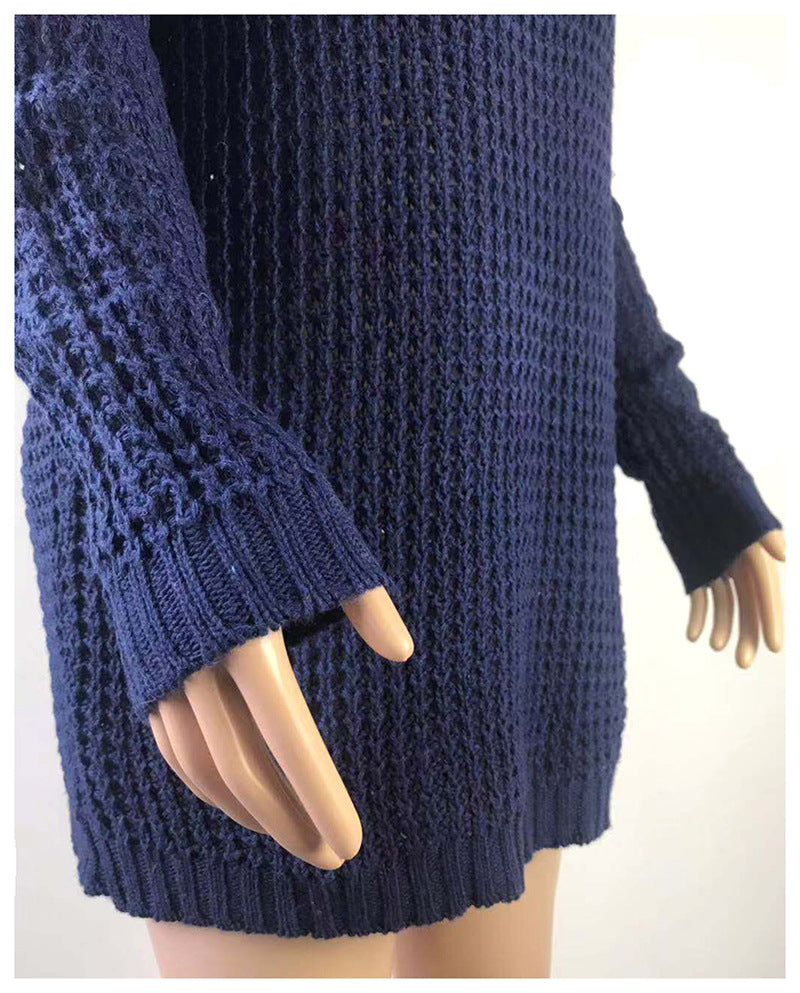 Mid-length Zipper V-neck Sweater Dress