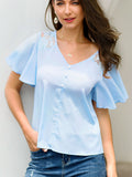 Original Design Ruffled Short-sleeved Lace Stitching V-neck Fashion Wild Chiffon Shirt