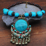 Miao National Exotic National Wind Necklace Female Retro Wooden Beads Beach Tourism Place Bell Pendant