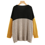 One-word Collar Color Matching Pullover Sweater Female