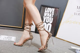 Women's Transparent Lace-up Point Wedge Heel Increased Open Toe High Heel Sandals 40 Yards