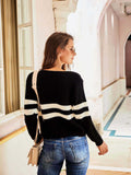 Original Design Striped V-neck Small Sexy Women's Sweater Autumn Long-sleeved Sweater