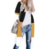 Tri-color Striped Stitching Long Sweater Cardigan