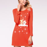 Christmas Dress Snowman Elk Print Women's Long Sleeve Dress