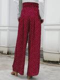 Printed Wave Point High Waist Strap Bow Wide Leg Pants