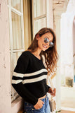 Original Design Striped V-neck Small Sexy Women's Sweater Autumn Long-sleeved Sweater