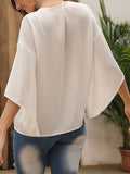 Cross V-neck T-shirt Simple Large Trumpet Sleeve Top