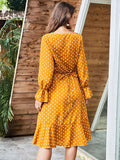 Original Design Women's Yellow Wave Long-sleeved Lace Women's Dress V-neck Sexy Autumn Dress Women