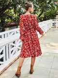 Original Design Women's Red Long Sleeve Dress Autumn