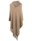 Fringed Cloak Shawl Half Open Collar Solid Color Pullover Sweater