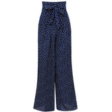 Printed Wave Point High Waist Strap Bow Wide Leg Pants