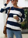 Sexy Loose Stitching Striped Knit Top