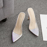 Women's Sandals Silver Set Feet Toe Stiletto High Heel Slippers Large Size