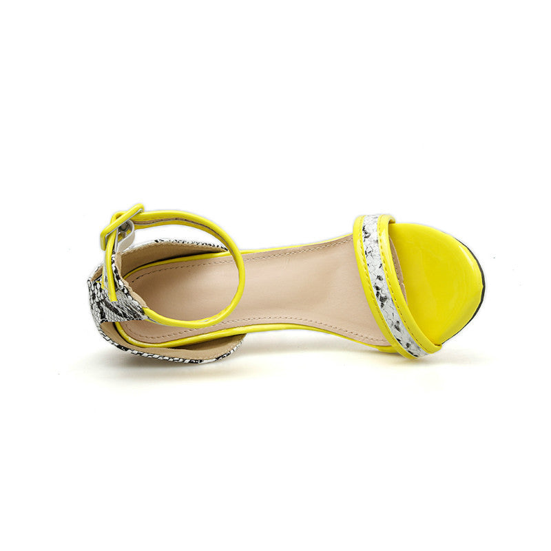 Summer New Yellow One-button Buckle with Open Toe Stiletto Super High Heel Sandals