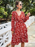 Original Design Women's Red Long Sleeve Dress Autumn