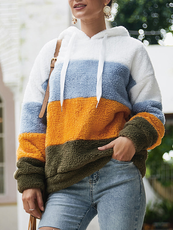Autumn and Winter Stitching Plush Sweater Top