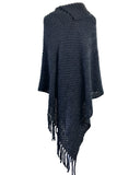 Fringed Cloak Shawl Half Open Collar Solid Color Pullover Sweater