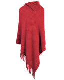 Fringed Cloak Shawl Half Open Collar Solid Color Pullover Sweater