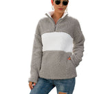 Autumn and Winter Zipper Pullover Fur Coat Stitching Plush Sweater