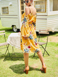 Women's Yellow Strapless Long-sleeved Skirt Autumn Dress Irregular Dress Women's Dress