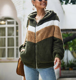 Long-sleeved Splicing Wool Coat Hooded Loose Sweatshirt