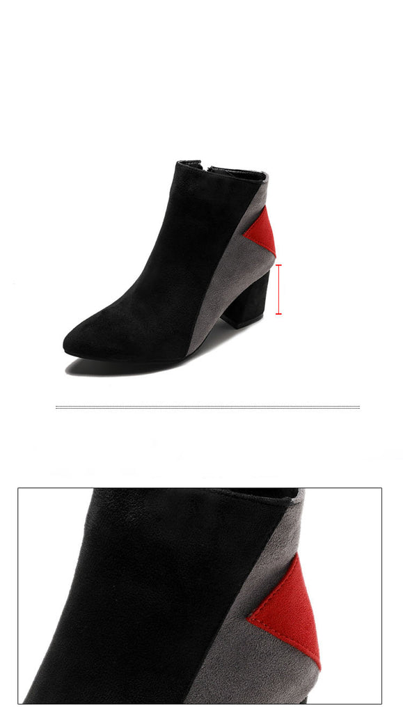 Autumn and Winter Boots High Heel Thick with Pointed Scrubs Martin Boots Side Zipper Boots