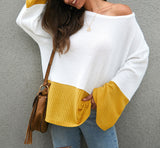 Contrast Stitching Long Sleeve Loose Knit Sweater