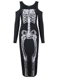 Halloween Performance Dress Bone Print Slim Long Sleeve Dress