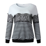 Fashion Striped Lace Long Sleeve Blouse Sweatshirt