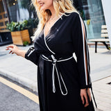 Plus Size Deep V-neck Loose Long-sleeved Lace Waist Dress